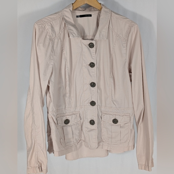 Maurices Jackets & Blazers - Maurices Light Pink Utility Jacket 100% Cotton Button Up Raw Ruffles Size XL